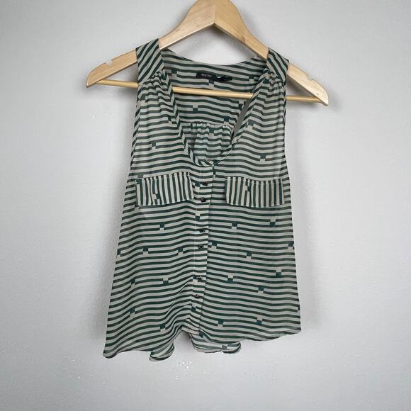 Poetry Flowy Tank Top Size L‎ Green Beige Stripe Soft Girl Festival Racerback - Picture 1 of 7